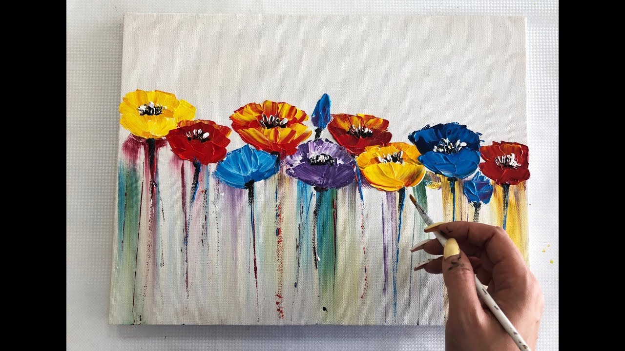 acrylic easy flower painting on canvas
