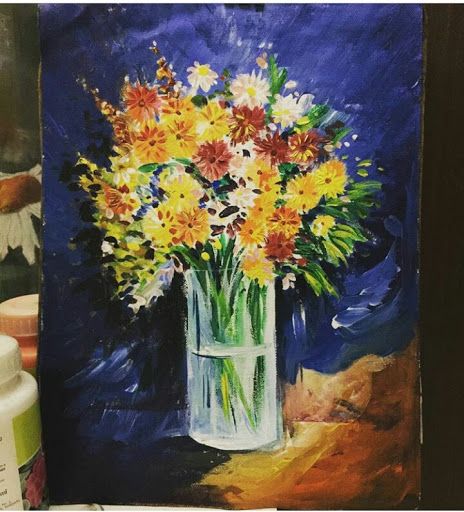 acrylic flower pot painting on canvas