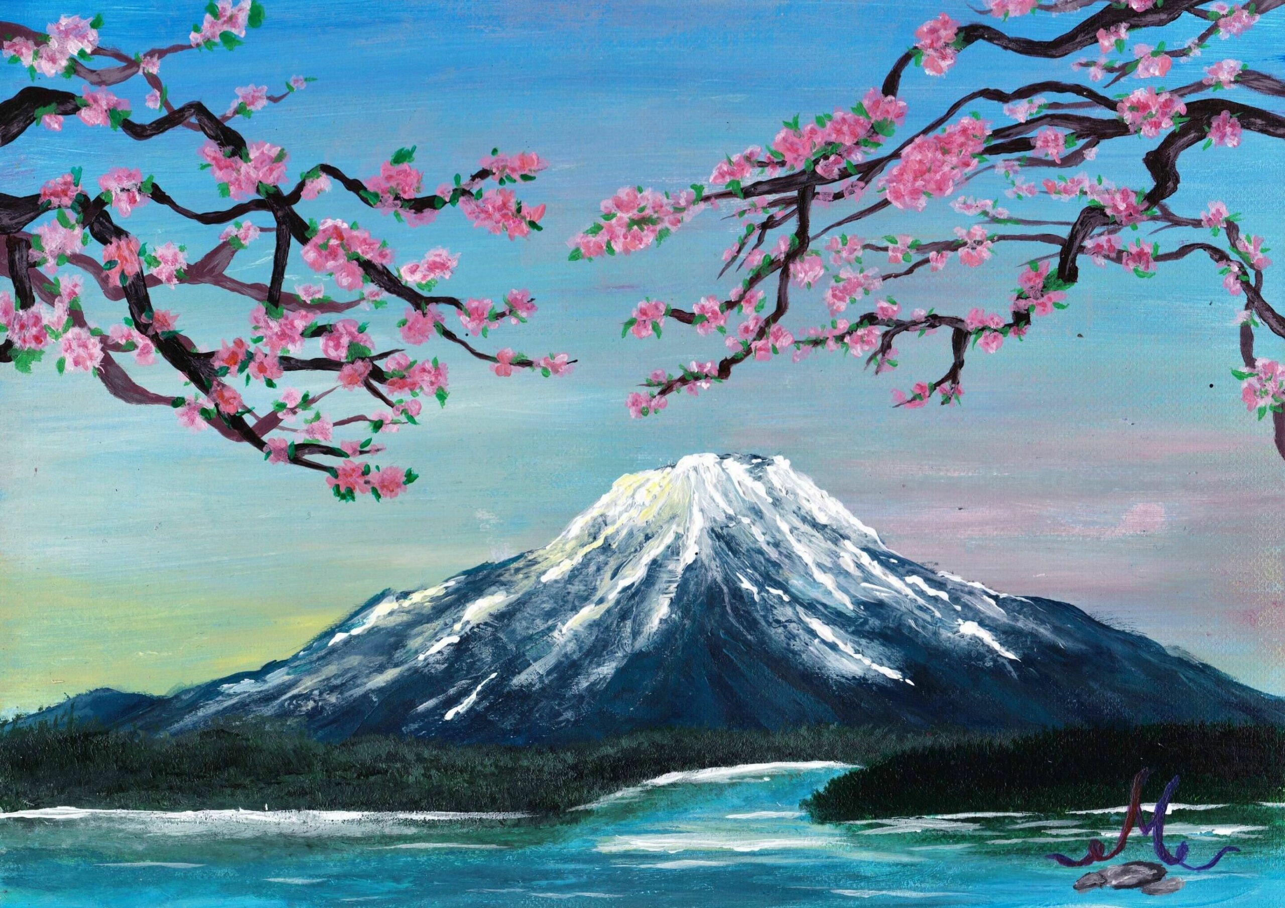 acrylic japanese landscape painting easy scaled
