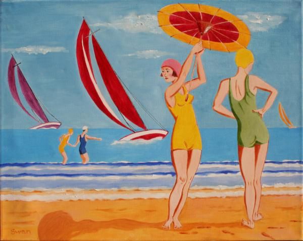 art deco beach painting