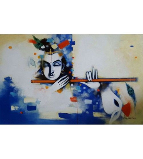 attractive modern art abstract radha krishna painting