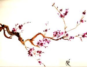 cherry blossom tree branch painting