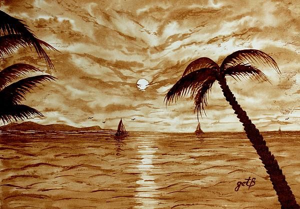 coffee painting for beginners sunset