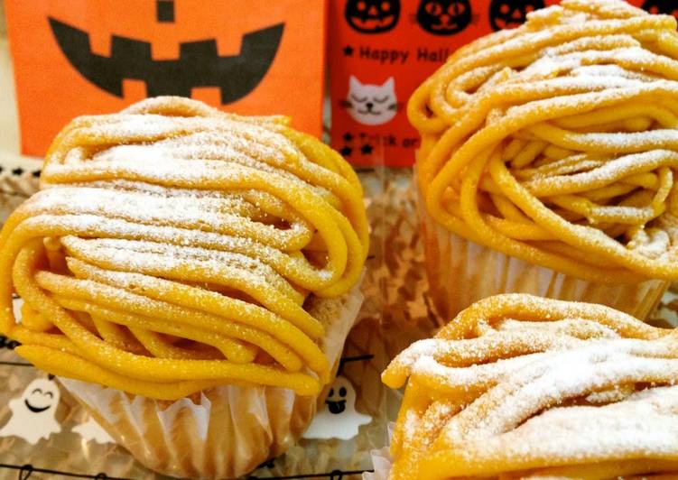 easiest way to cook delicious halloween themed kabocha squash mont blanc cupcakes