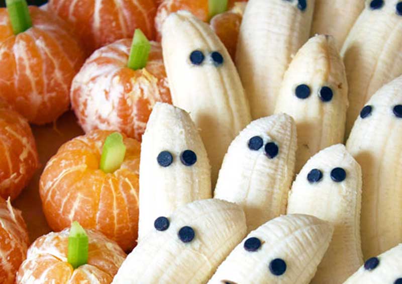 easiest way to prepare perfect halloween banana ghosts and tangerine pumpkins