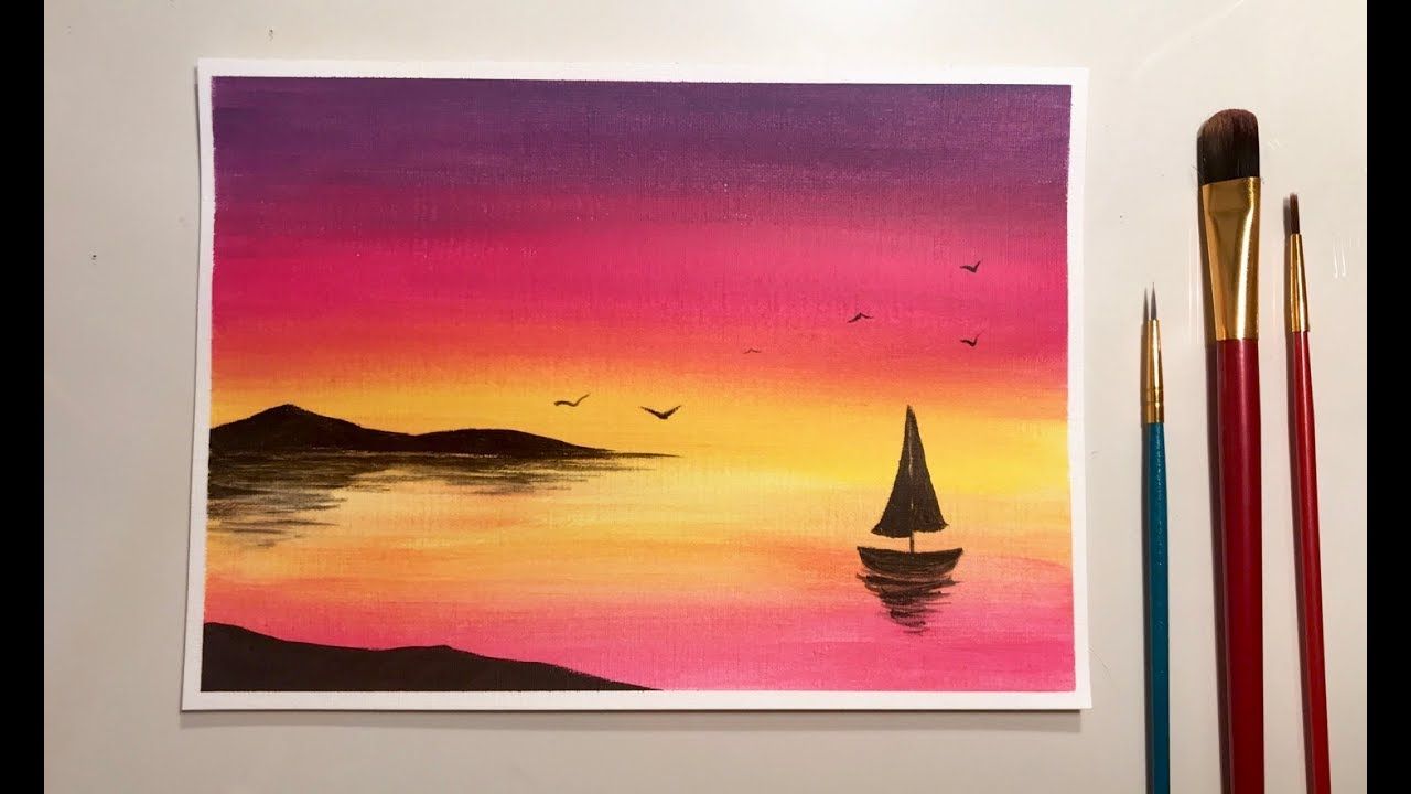 easy acrylic painting landscape sunset