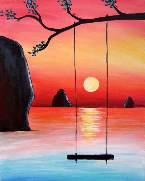 easy sunset art acrylic painting ideas