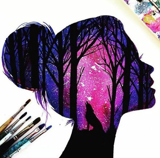 galaxy silhouette painting girl 1