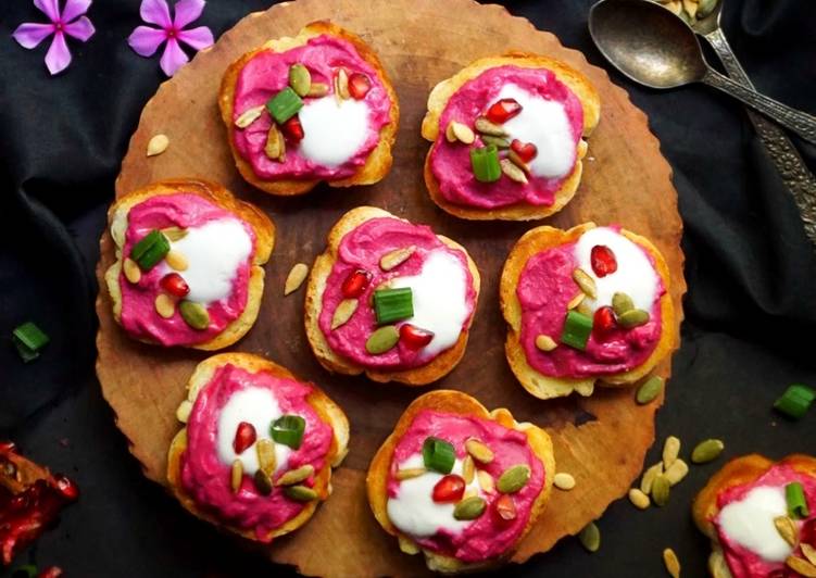 how to cook perfect beetroot hummus crostini 1