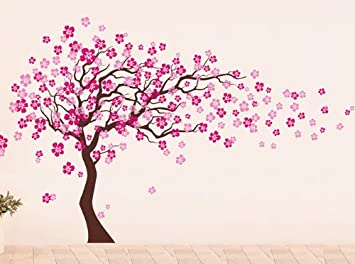 japanese cherry blossom tree painting on wall