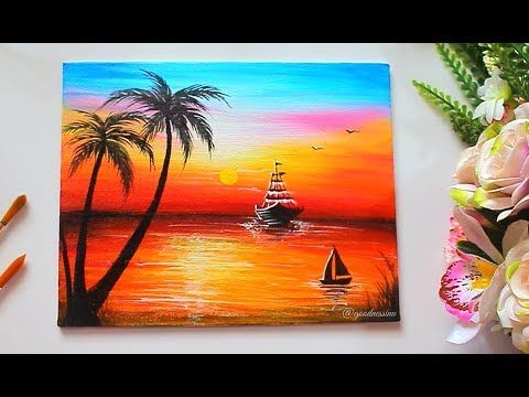 landscape sunrise acrylic painting for beginners