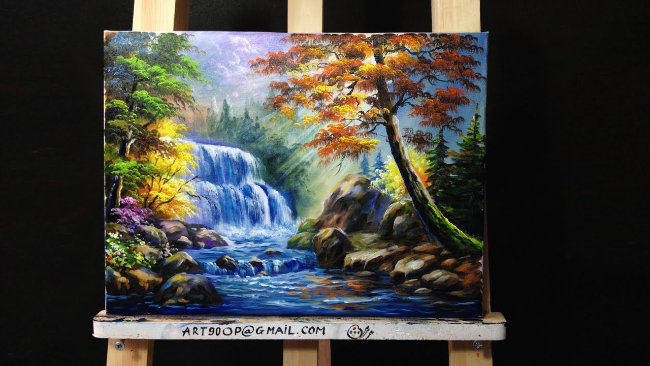 landscape waterfall acrylic painting
