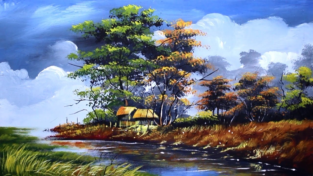 nature acrylic painting on canvas for beginners