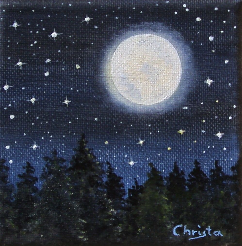 painting night sky moon