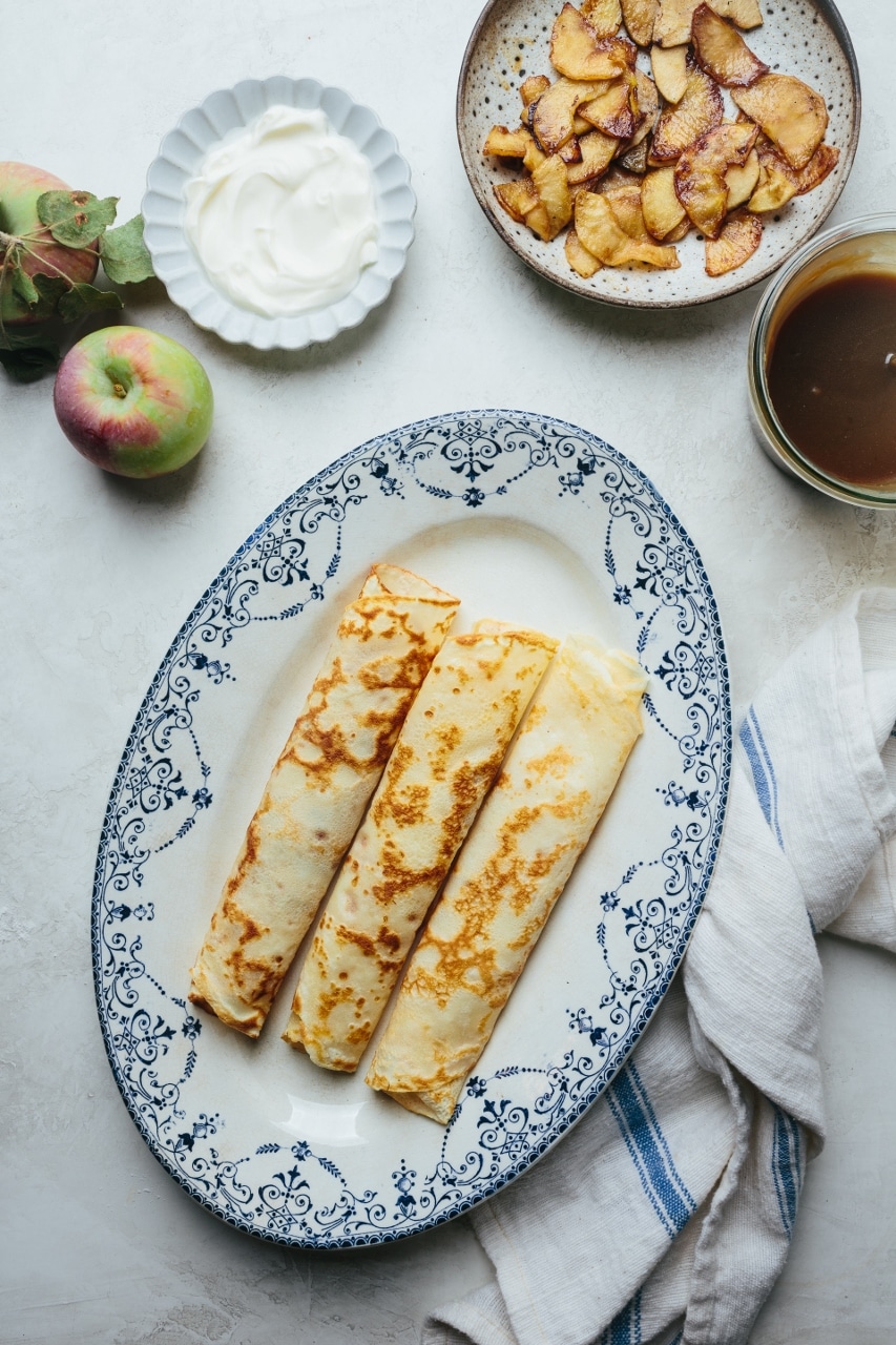 recipe delicious salted caramel apple crepes with toasted walnuts