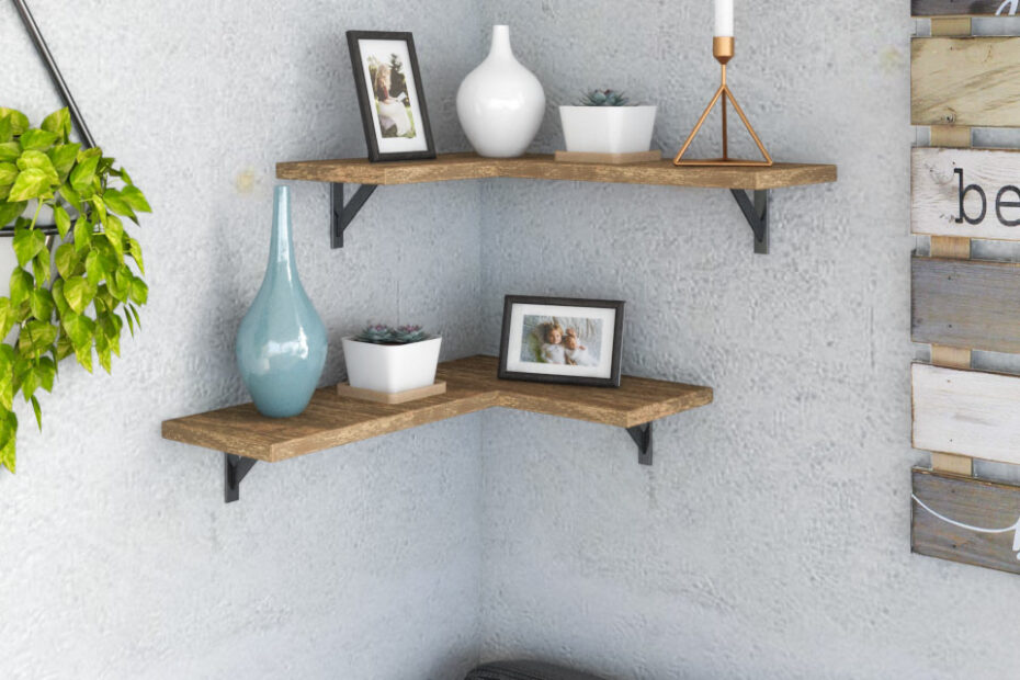 Rustic Wood Corner Floating Shelves